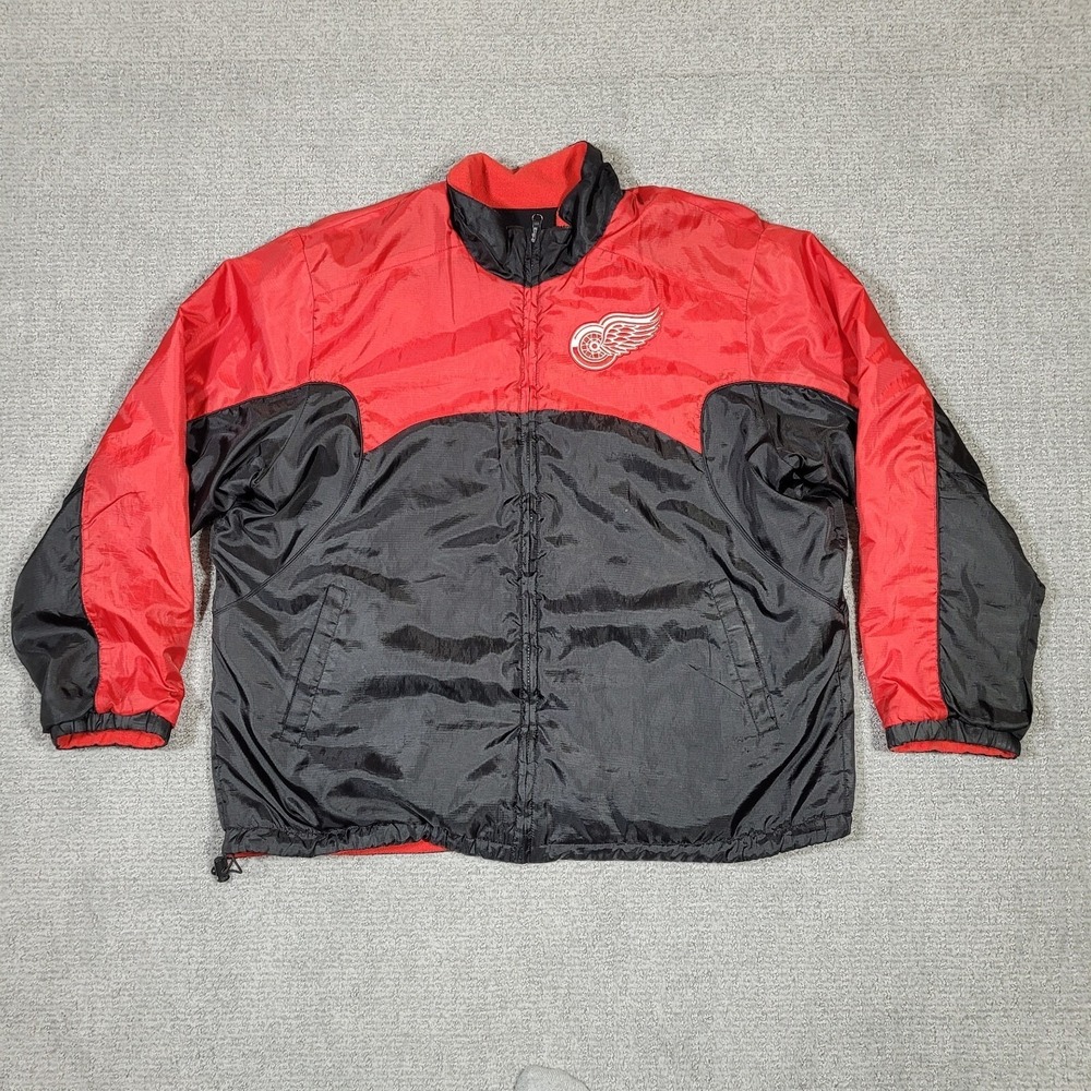 Detroit Red Wings Jacket Mens XL Reversible Zip Up Windbreaker Fleece Red Black